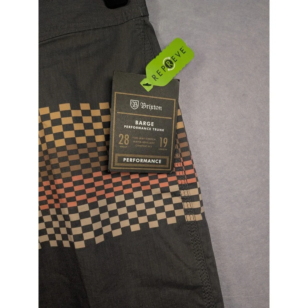 Brixton Barge Stripe Trunk Mens 28 Black Honey Performance Board Shorts NWT